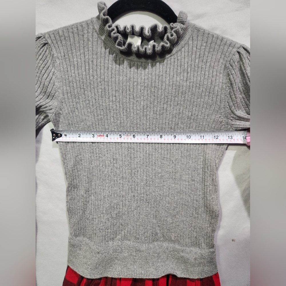 Gap Kids Red Black Buffalo Check Plaid Dress Ribbed Gray Sweater Medium‎ Holiday - Picture 4 of 6